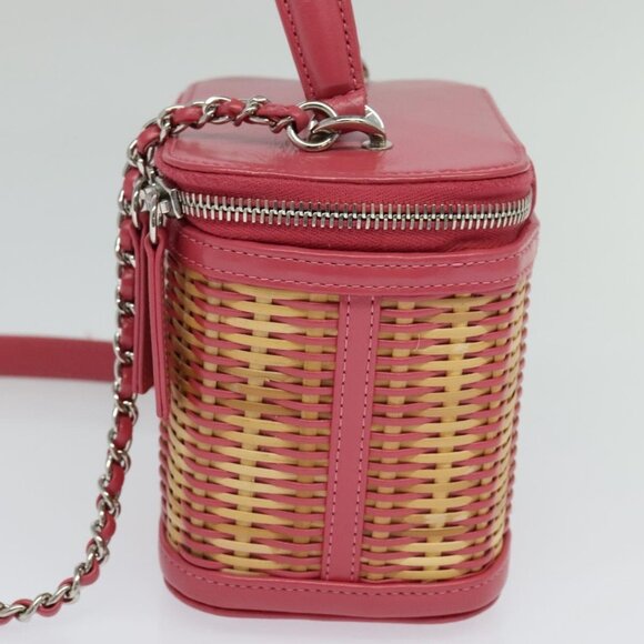 CHANEL Wicker Vanity Chain Shoulder Bag Rattan 2way Pink Silver CC Auth - Picture 4 of 16